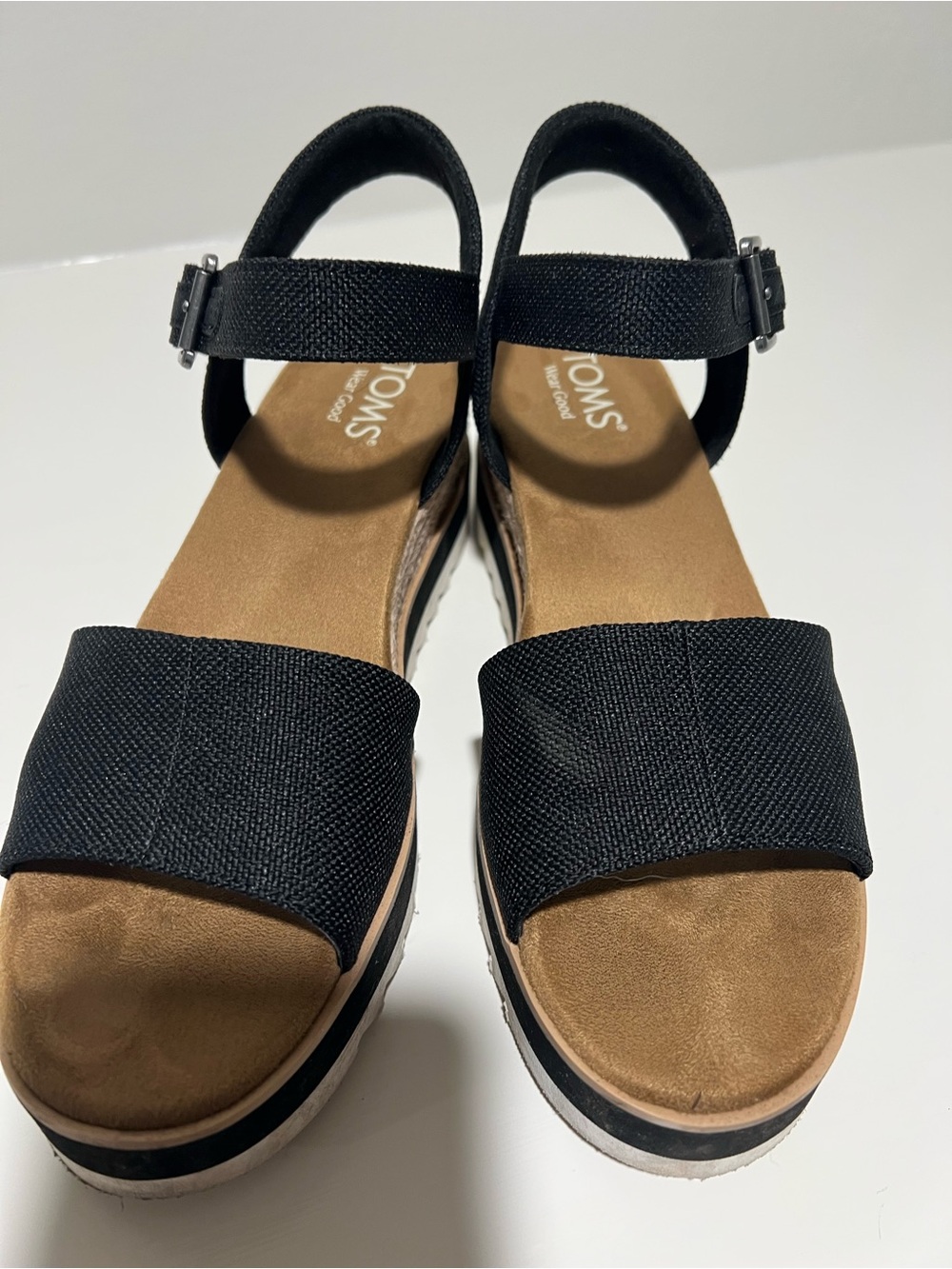 Toms Black Platform Wedge Espadrille Sandals - Picture 2 of 6